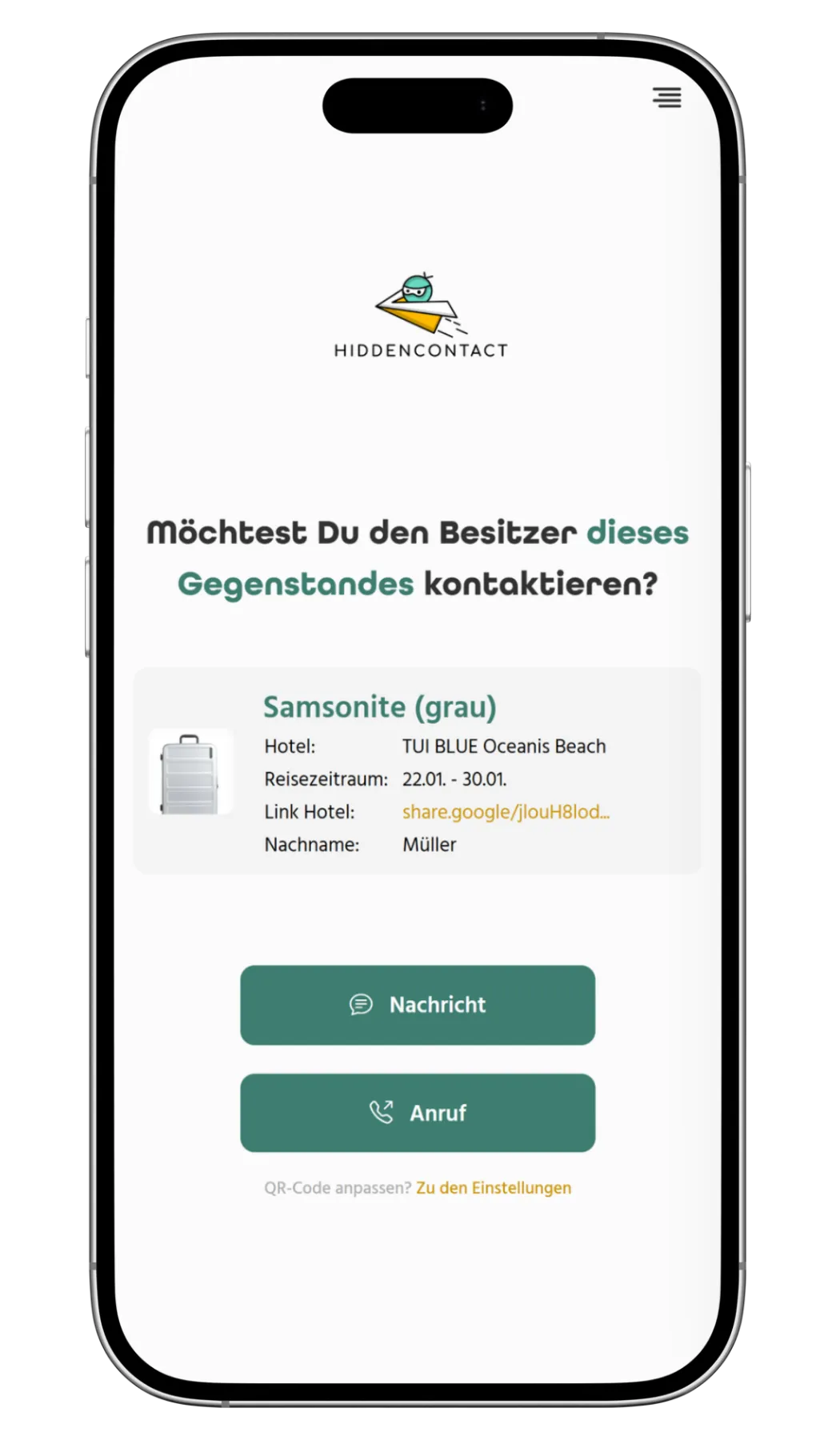 Ablauf einer hiddencontact-Kontaktaufnahme