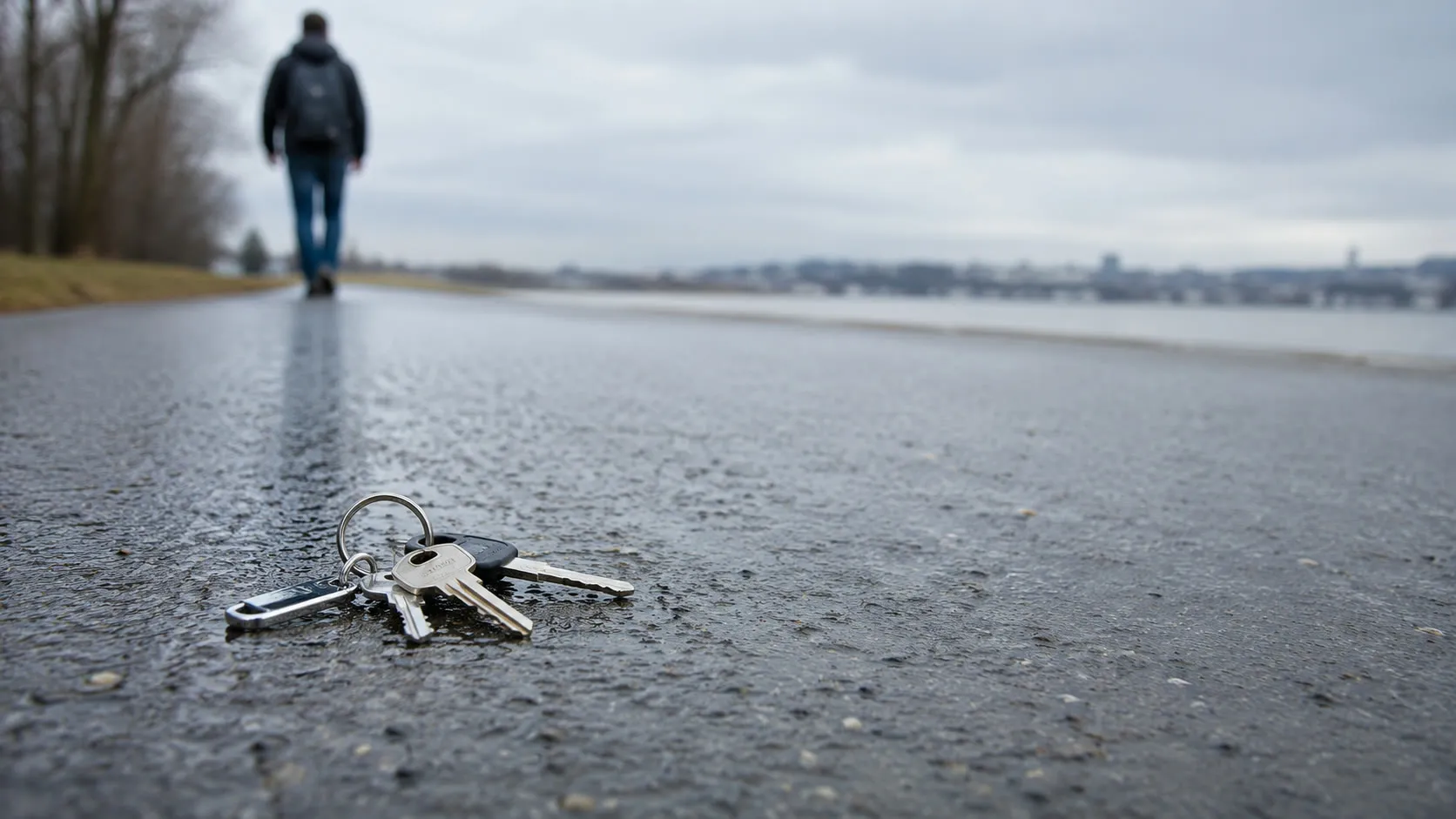 A lost bunch of keys lying on the ground